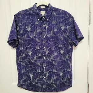 J Crew Men's Blue Button Down Short Sleeve Geometric Dots Slim Fit Cotton Size M